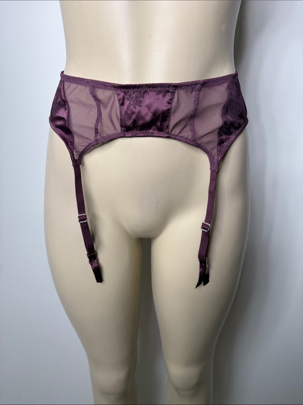 Victoria's Secret Plum Mesh & Satin Garter Belt